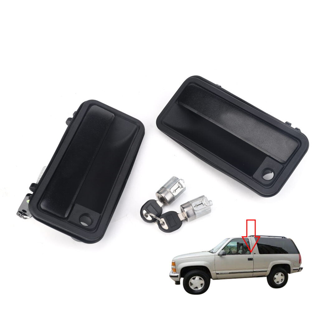 Exterior Front Door Handle & Lock Cylinder Key Set Compatible with 1995-2000 Chevrolet Chevy C1500 C2500 C3500 GMC K1500 Yukon 15742229