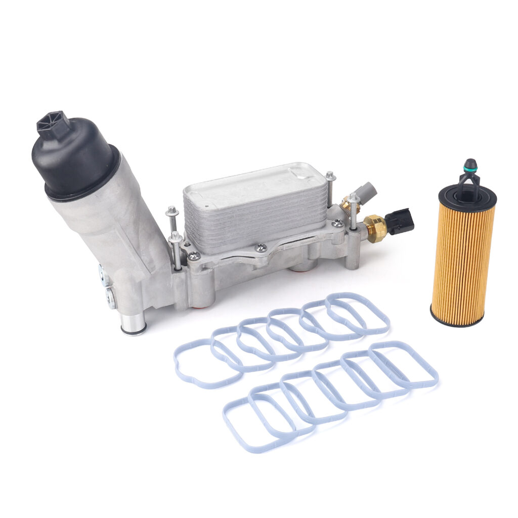 Aluminum Engine Oil Cooler Filter Housing Adapter Compatible with 2017 2018 Dodge Chrysler 3.6L & 3.2L Oil Radiator Assembly 68310865AB with Sensor& Manifold Gaskets