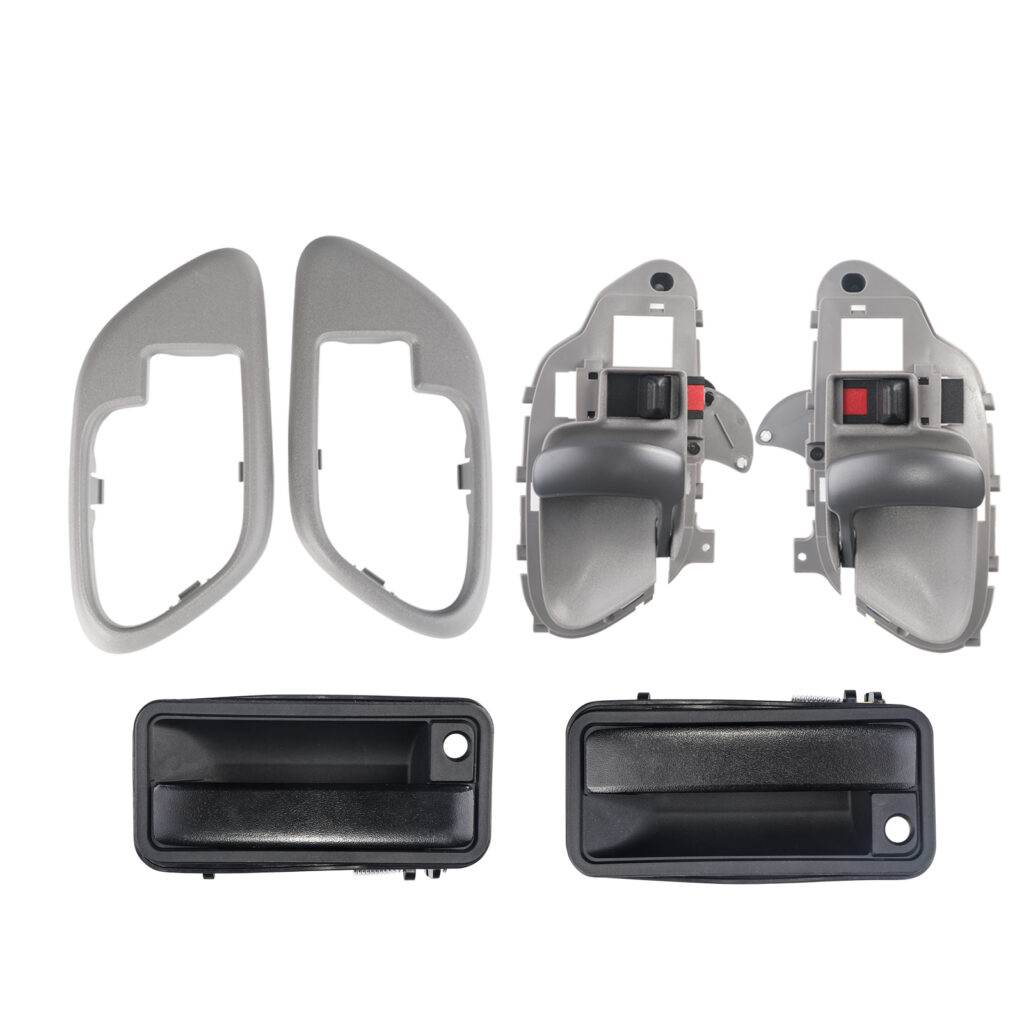 Interior Door Handle w/ Bezel (Grey) & Exterior Door Handles (Black) Compatible with 1995-2000 Chevy GMC Truck C1500 C2500 C3500 K1500 K2500 K3500 Suburban Tahoe Yukon