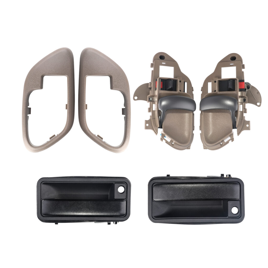 Interior Door Handle w/ Bezel (Brown) & Exterior Door Handles (Black) Compatible with 1995-2000 Chevy GMC Truck C1500 C2500 C3500 K1500 K2500 K3500 Suburban Tahoe Yukon