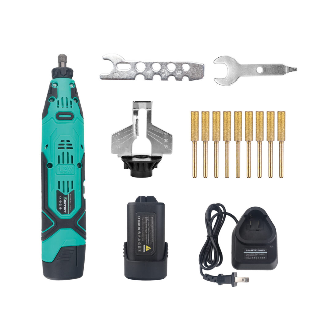 Wireless Chainsaw Sharpener Kit with Titanium Plated Chain Saw Files High-Speed Chainsaw Chain Sharpener Electric Tool and 3 Sizes High Hardness Diamond Sharpening Wheels Accessories