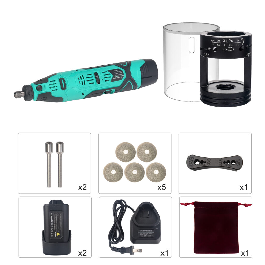 Cordless Tungsten Electrode Sharpener Grinder TIG Welding w/ 6-Speed Rechargeable Rotary Multi Tool 24 Guides Multi-Angle w/Healthy Dust Cover, Charger, 5 Pro Diamond Wheels, 2 CNC Mandrels