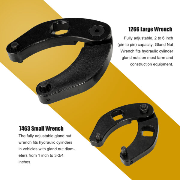 3mirrors 1266 & 7463 Small Adjustable Gland Nut Hand Wrench Tool Universal Spanner Fit for Hydraulic Cylinders Most Farm and Construction Equipment - Image 3