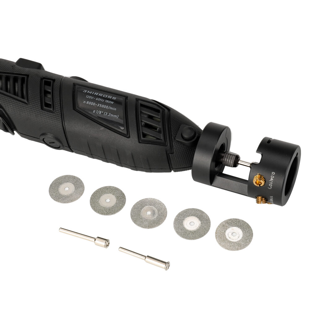 ALUMINUM Tungsten Electrode Sharpener Grinder Rotary Tool for TIG Welding 4 Holes Single Column w/Flat Grinding Block, Multi-Angle Offsets, 5 Sand Wheels, 2 Mandrels